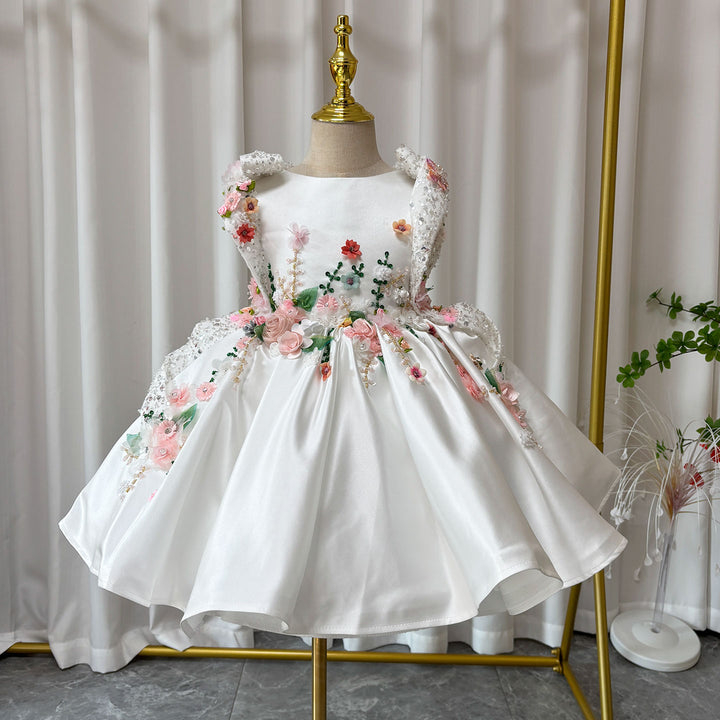 Luxury White Floral Embroidered Princess Birthday Dress J830