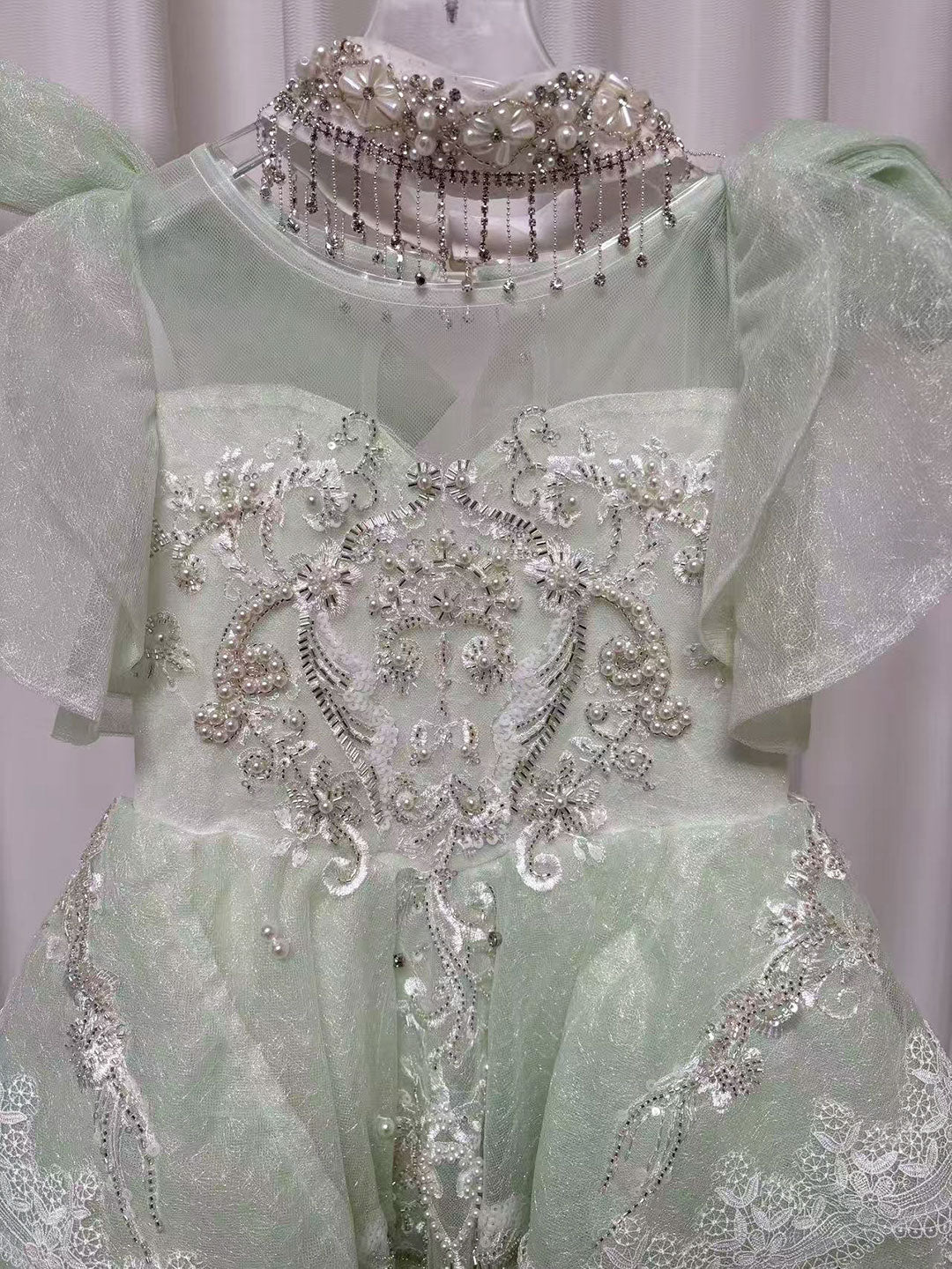 Luxury Beaded Lace Tiered Flower Girl Dress Princess J078