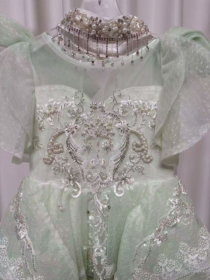 Luxury Beaded Lace Tiered Flower Girl Dress Princess J078