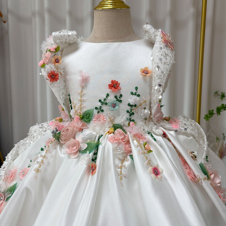 Luxury White Floral Embroidered Princess Birthday Dress J830