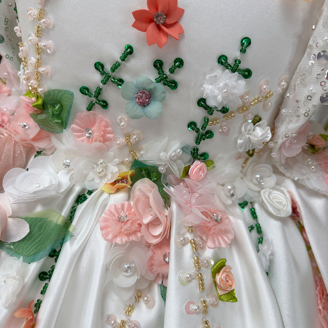 Luxury White Floral Embroidered Princess Birthday Dress J830