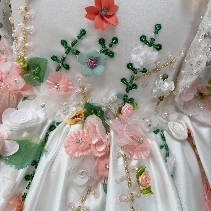 Luxury White Floral Embroidered Princess Birthday Dress J830