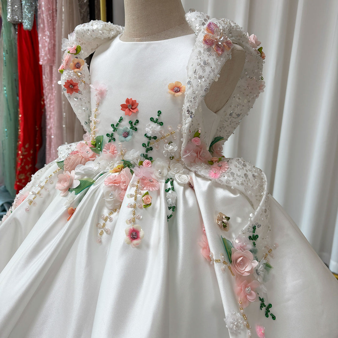 Luxury White Floral Embroidered Princess Birthday Dress J830