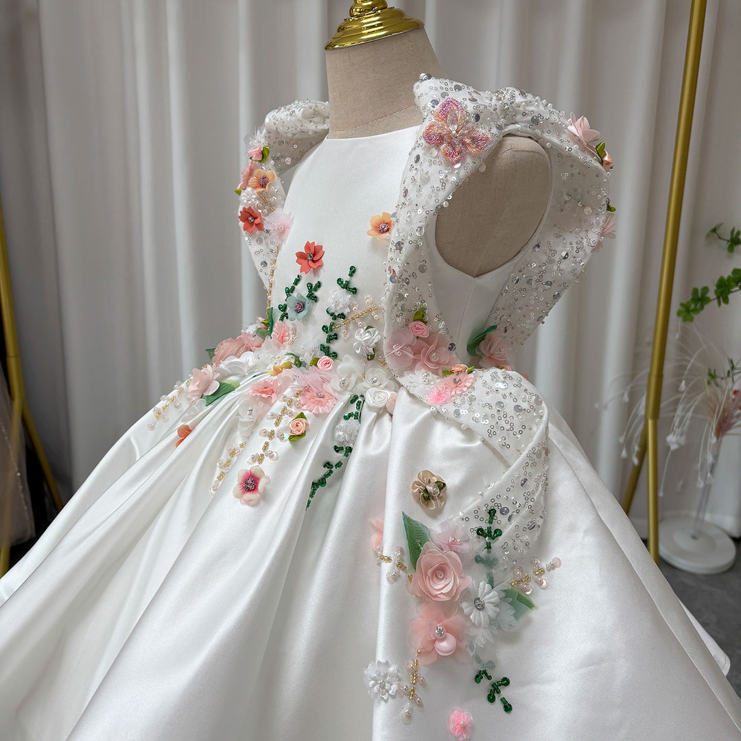 Luxury White Floral Embroidered Princess Birthday Dress J830