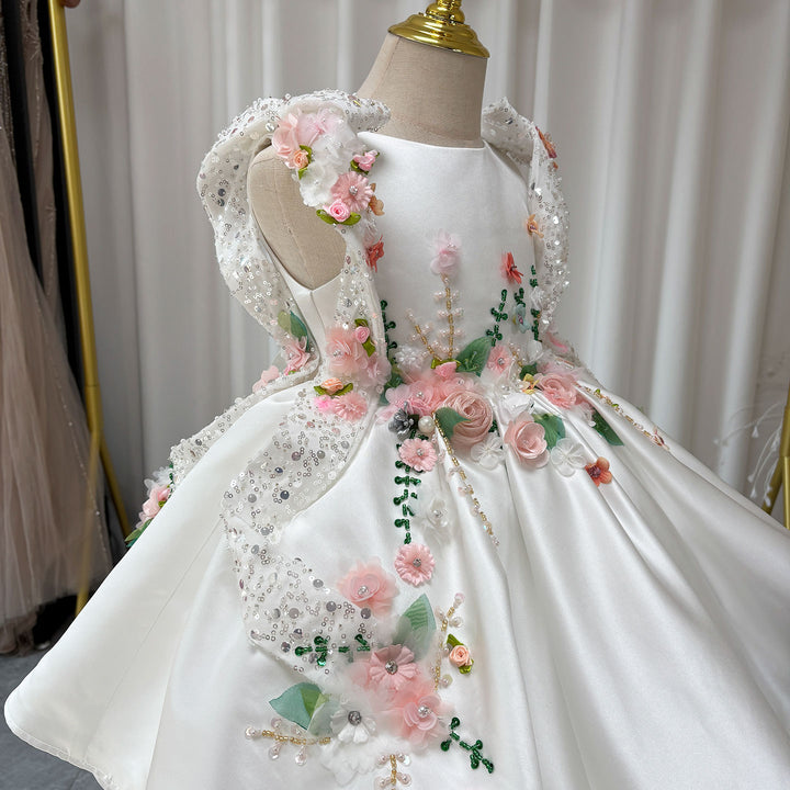 Luxury White Floral Embroidered Princess Birthday Dress J830