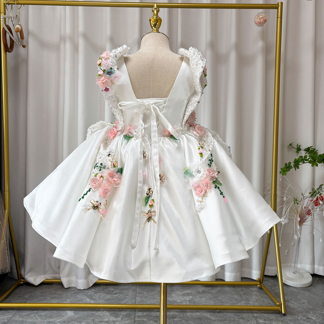 Luxury White Floral Embroidered Princess Birthday Dress J830