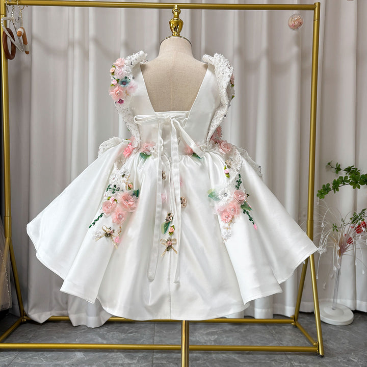 Luxury White Floral Embroidered Princess Birthday Dress J830