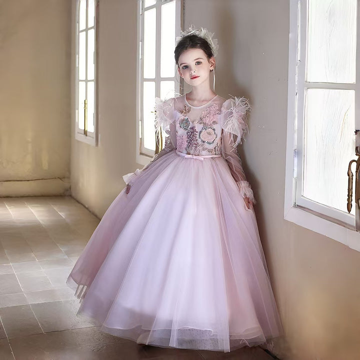 Graceful Long Sleeve Kids Princess Gown for Birthday Party J182