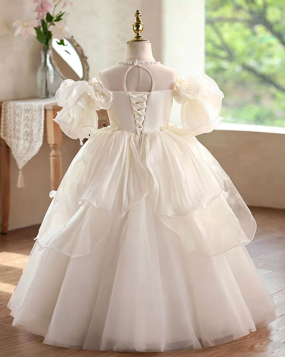Elegant White Princess Flower Girl Dress for Girls Puffy Tulle Gown D341 White / child-10 Elegant White Princess Flower Girl Dress for Girls Puffy Tulle Gown D341 White / child-10
