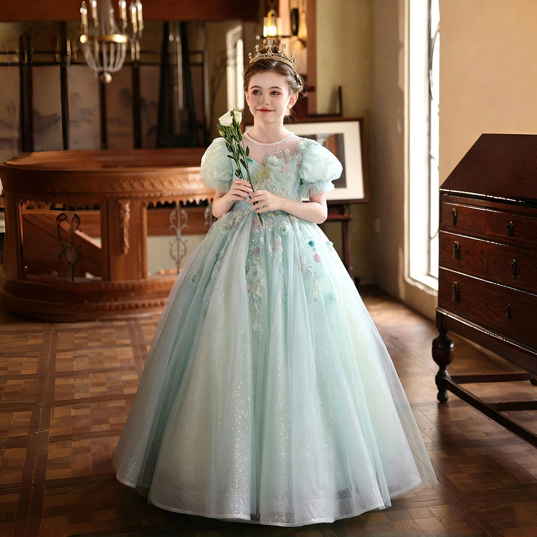 Elegant Sage Green Ball Gown Flower Girl Dress for Wedding Birthday J233 Elegant Sage Green Ball Gown Flower Girl Dress for Wedding Birthday J233
