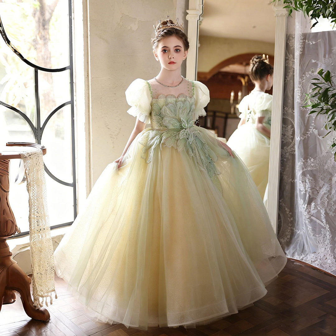 Luxury Sage Green Flower Girl Dress with Embroidery Princess Tulle Wedding Gown J219 Luxury Sage Green Flower Girl Dress with Embroidery Princess Tulle Wedding Gown J219