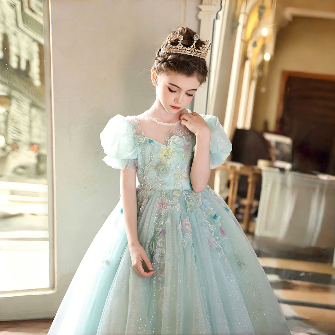 Elegant Sage Green Ball Gown Flower Girl Dress for Wedding Birthday J2 DreamyVow Elegant Sage Green Ball Gown Flower Girl Dress for Wedding Birthday J2 DreamyVow