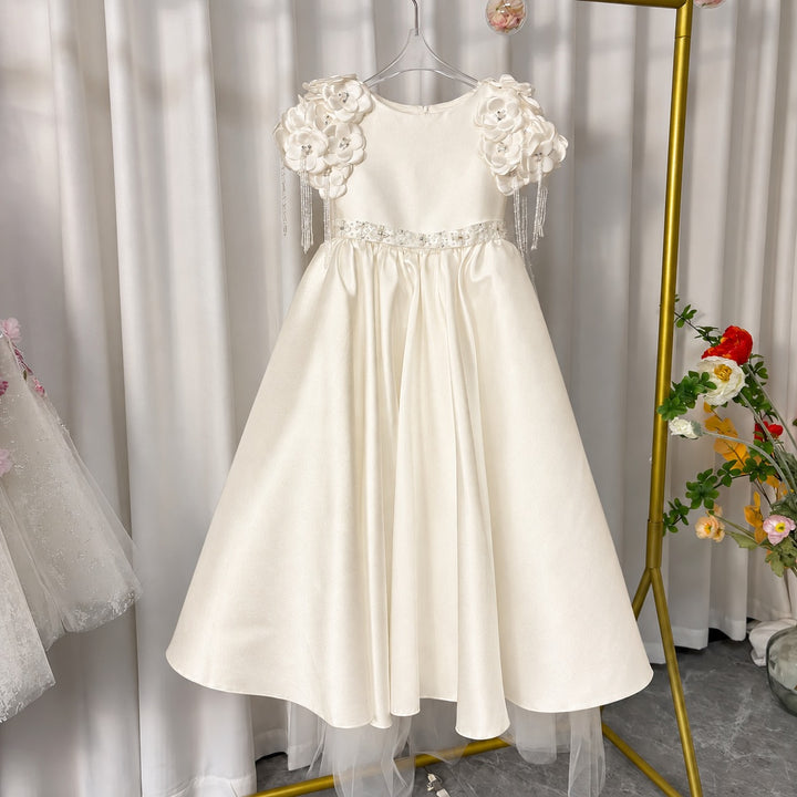 Luxury Dusty Pink Girl Dress Beadeds Arabic with Cap J037