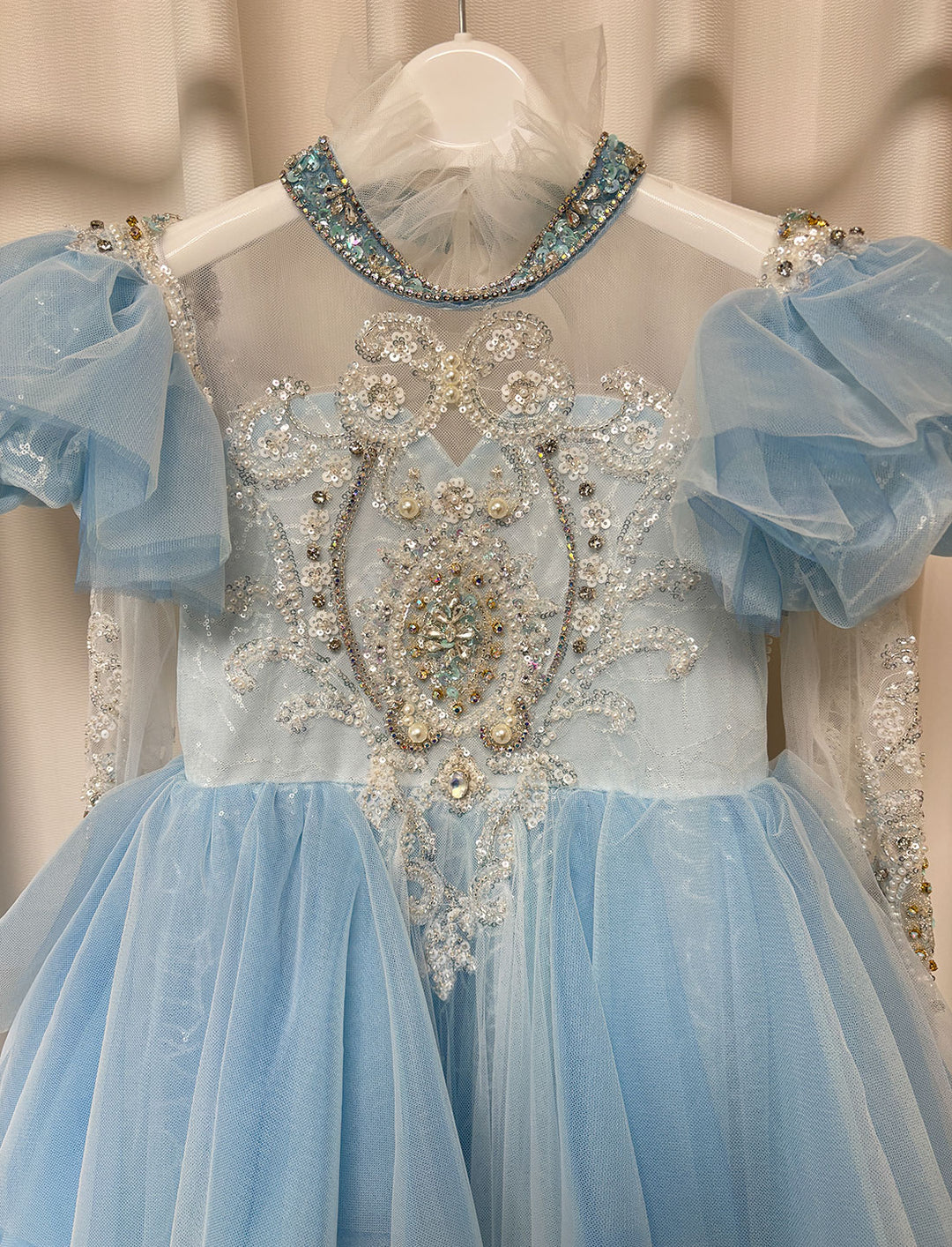 Luxury Blue Dubai Girl Dress Beaded Pearls Arabic J378