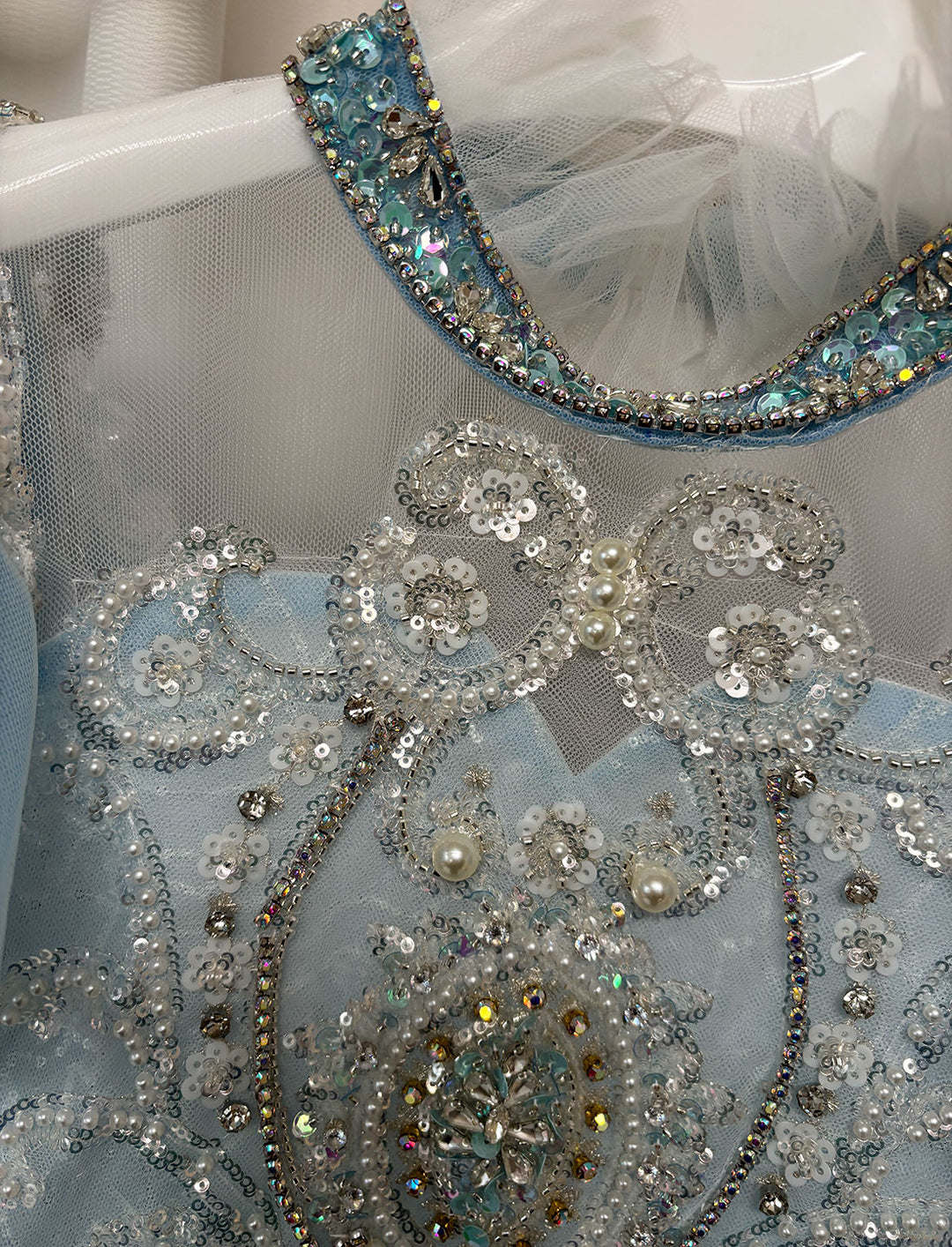 Luxury Blue Dubai Girl Dress Beaded Pearls Arabic J378
