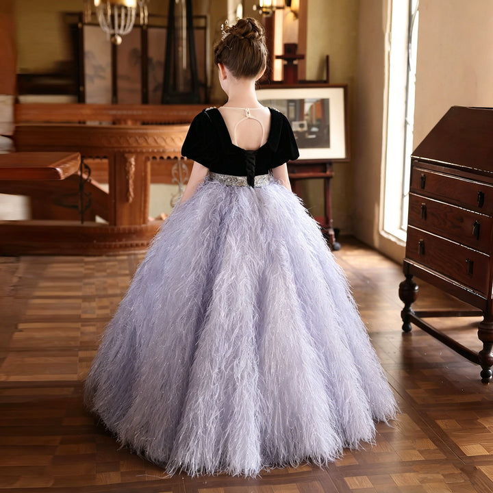 Elegant Lilac Puffy Flower Girl Dress with Feather Tulle Skirt J229