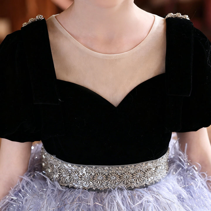 Elegant Lilac Puffy Flower Girl Dress with Feather Tulle Skirt J229