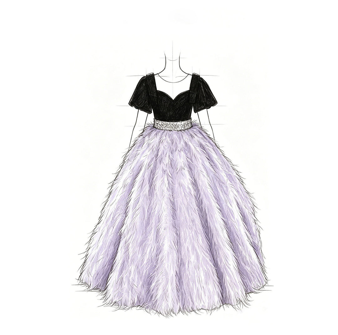 Elegant Lilac Puffy Flower Girl Dress with Feather Tulle Skirt J229