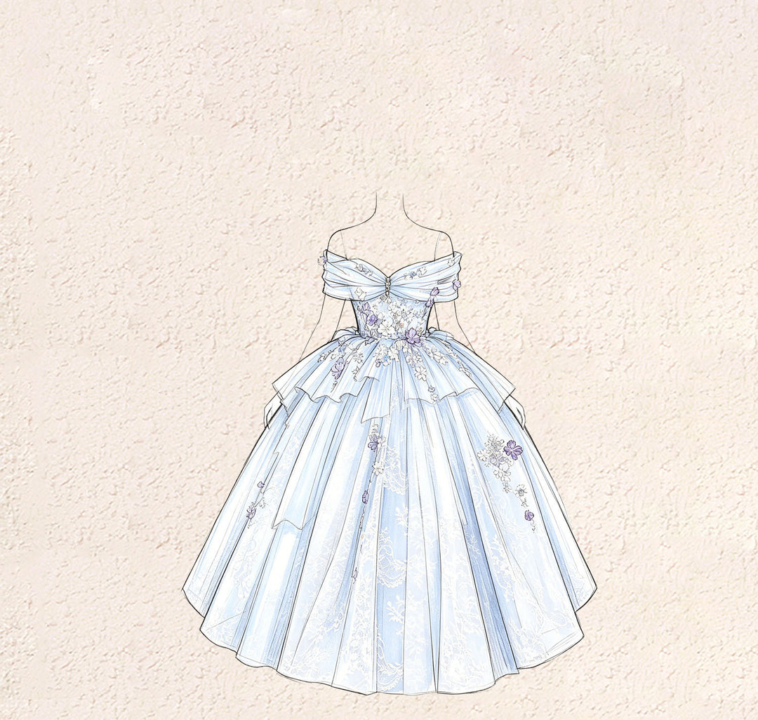 Elegant Blue Princess Flower Girl Dress with Lace 3D Flowers J236