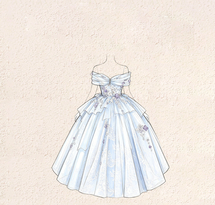 Elegant Blue Princess Flower Girl Dress with Lace 3D Flowers J236