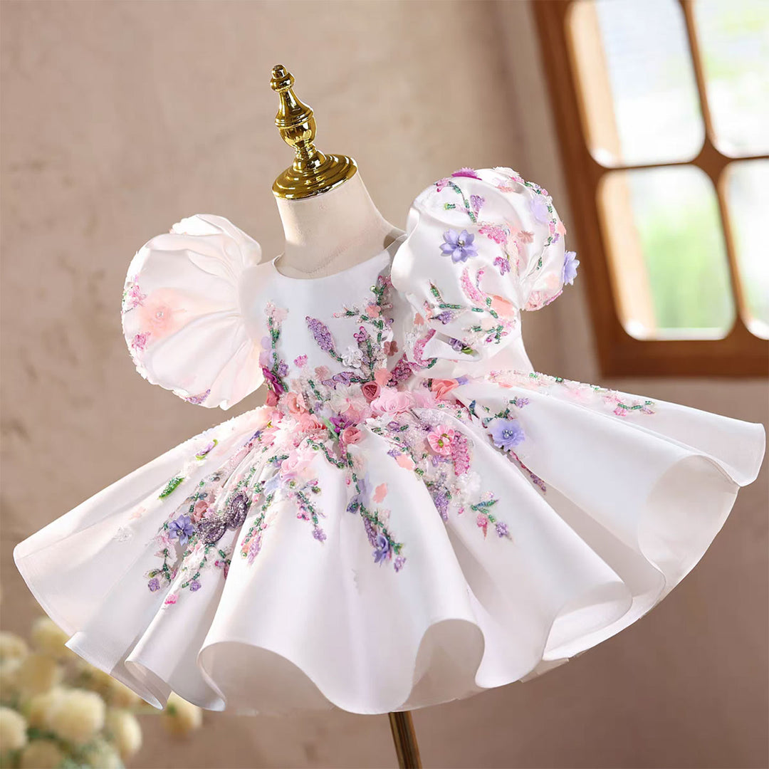 Elegant White Puffy Flower Girl Dress for Girls Wedding Party D274
