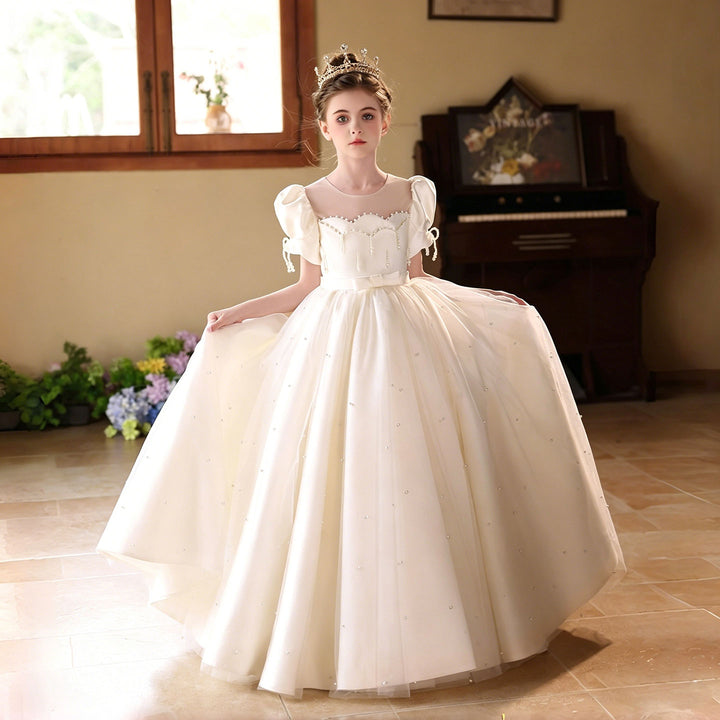 Luxury White Flower Girl Dress Princess Tulle Wedding Gown J231