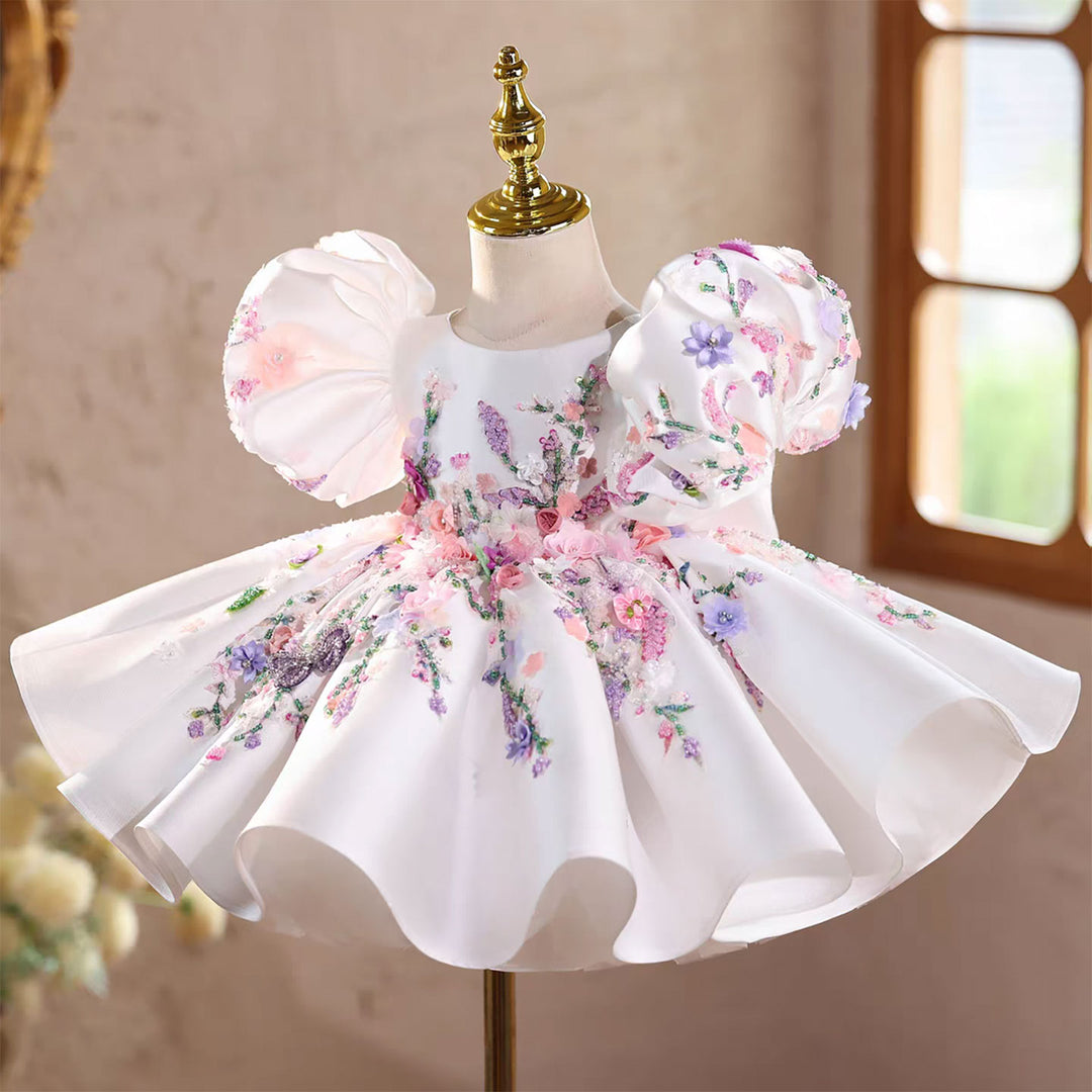 Elegant White Puffy Flower Girl Dress for Girls Wedding Party D274 White / child-3 Elegant White Puffy Flower Girl Dress for Girls Wedding Party D274 White / child-3