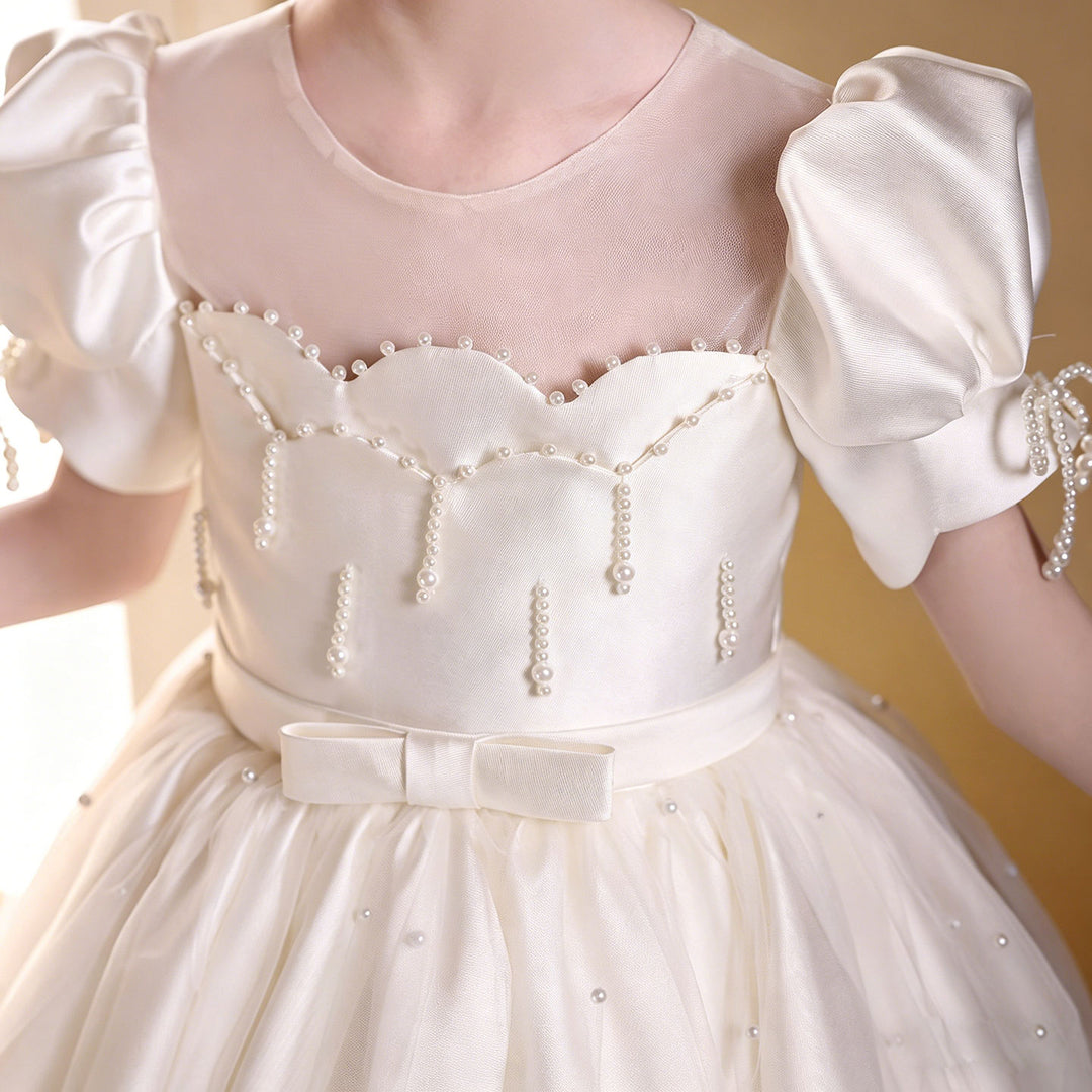 Luxury White Flower Girl Dress Princess Tulle Wedding Gown J231