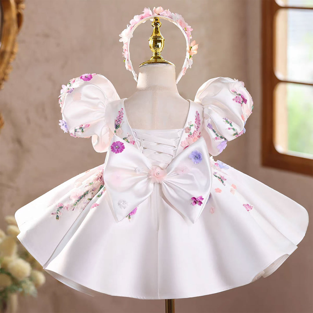Elegant White Puffy Flower Girl Dress for Girls Wedding Party D274
