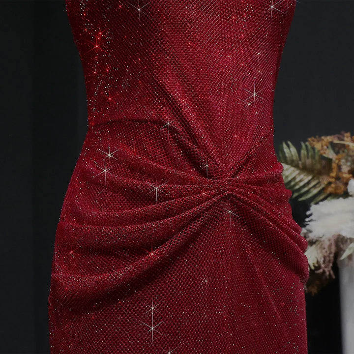 Elegant Green Beaded Sequin Evening Dress with Square Neck SS655