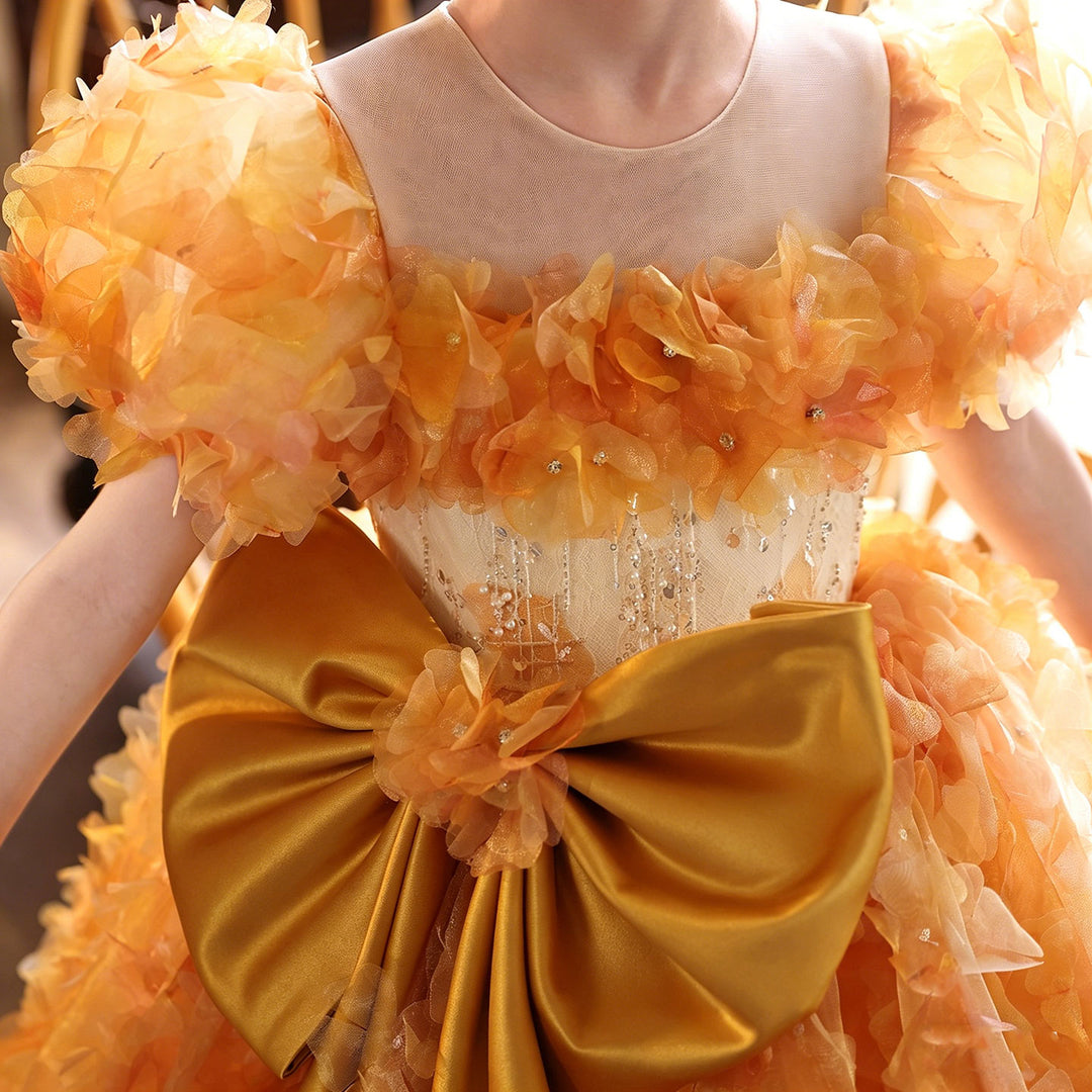 orange flower girl dress White Lace and Burnt Orange Flower Girl Dress