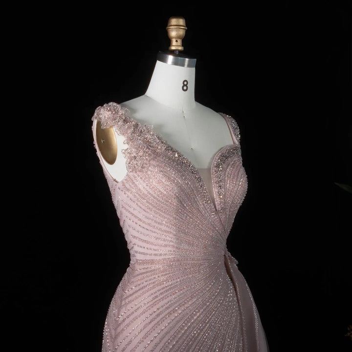 ‌ Luxury Intricately Beaded Fringe-Shoulder Fitted Evening Gown SS103