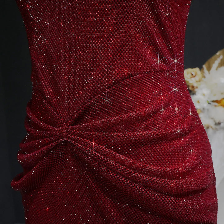 Elegant Green Beaded Sequin Evening Dress with Square Neck SS655