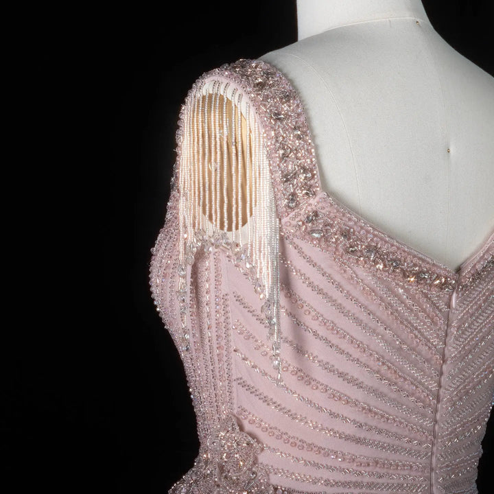 ‌ Luxury Intricately Beaded Fringe-Shoulder Fitted Evening Gown SS103
