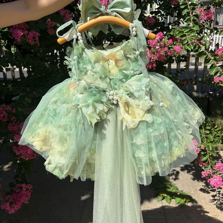 Scoop Pearl Sling Flower Girl Dress With Bow Sleeveless D053