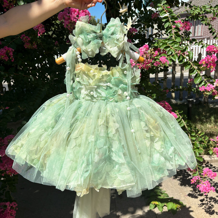 Scoop Pearl Sling Flower Girl Dress With Bow Sleeveless D053