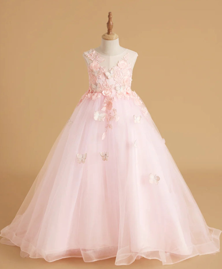 Elegant Blue Girl Dress with Butterfly for Birthday Wedding Party J021