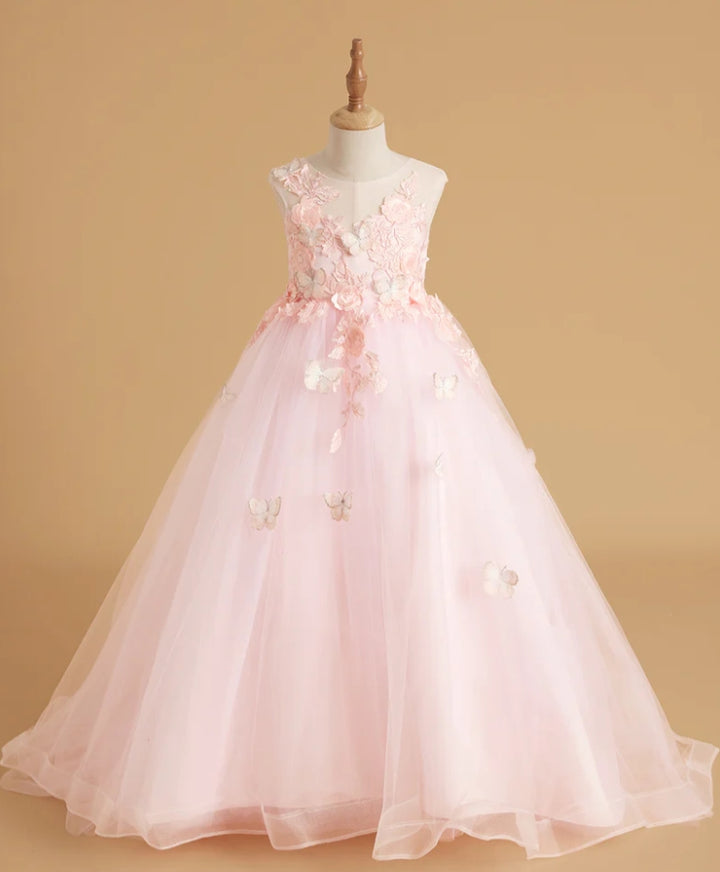 Elegant Blue Girl Dress with Butterfly for Birthday Wedding Party J021