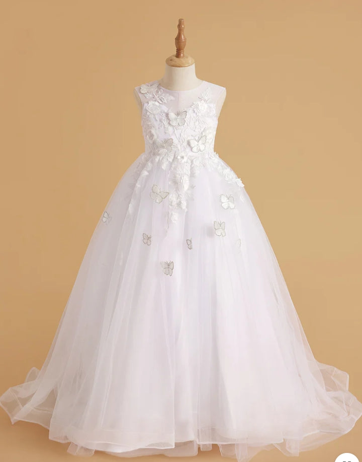 Elegant Blue Girl Dress with Butterfly for Birthday Wedding Party J021