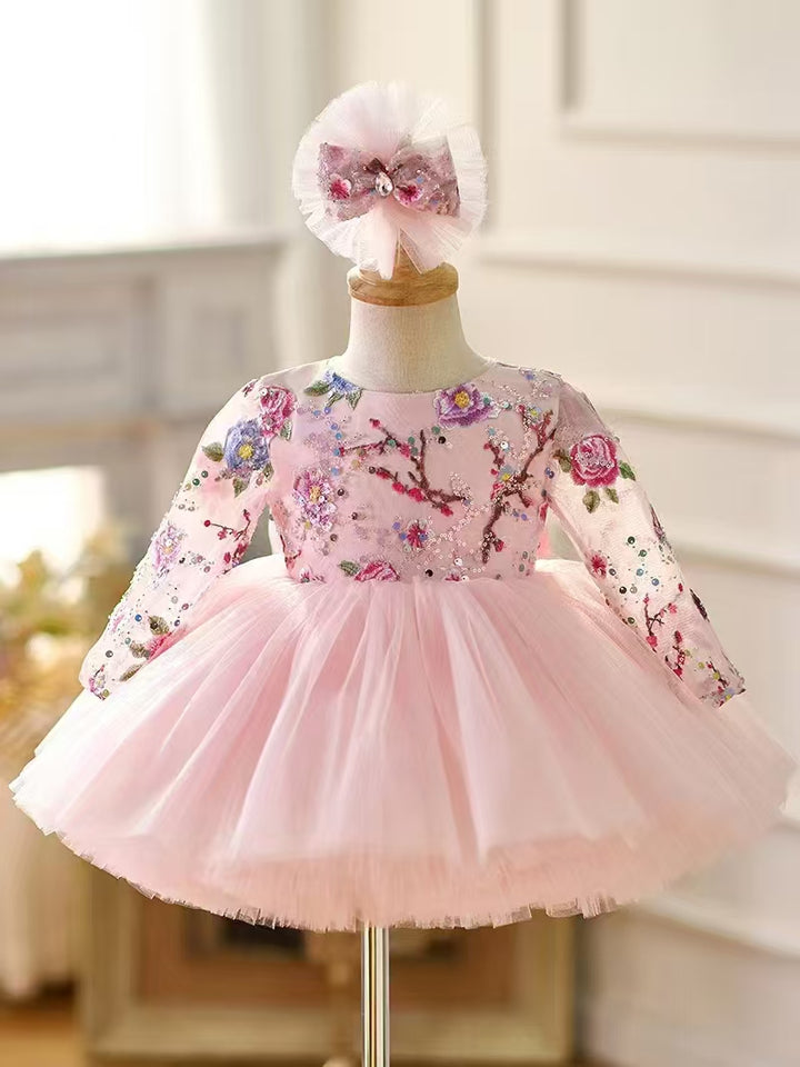 Lilac Baby Long Sleeve Adorable Knee Length Girl Dress J055