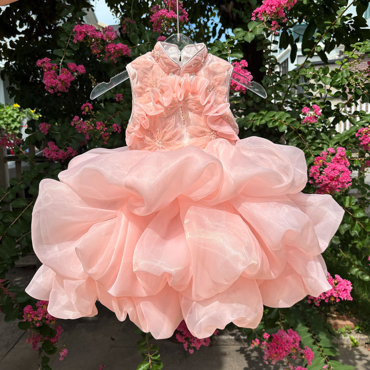 Luxury Pink Flower Girl Dress Princess Birthday Gown D164