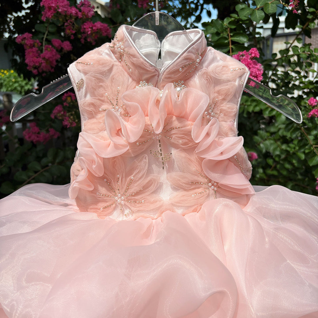 Luxury Pink Flower Girl Dress Princess Birthday Gown D164