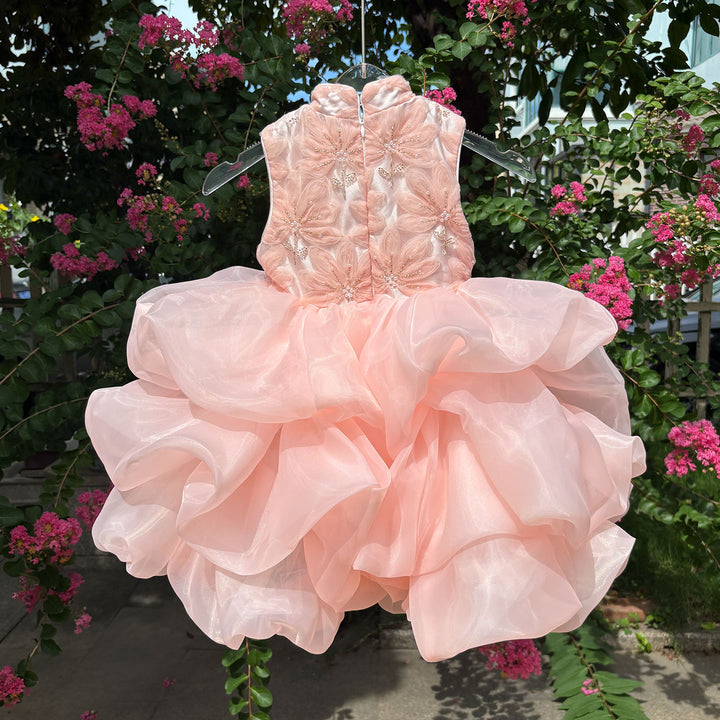 Luxury Pink Flower Girl Dress Princess Birthday Gown D164