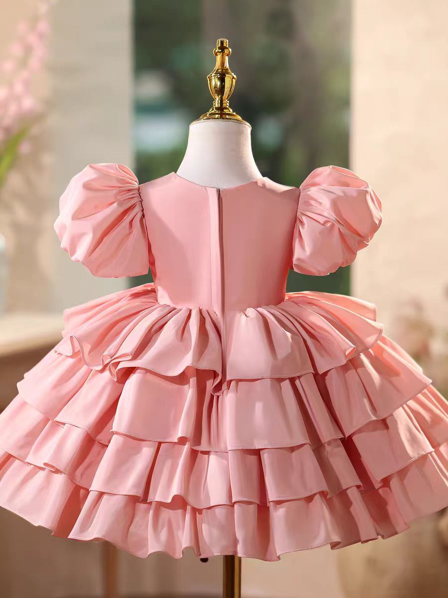 Luxury Pink Party Dress with 3D Flowers and Pearls Flower Girl Dress J585