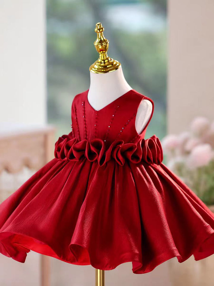 Princess Style Satin Flower Girl Dress with Layered Skirt Knee Length J460A