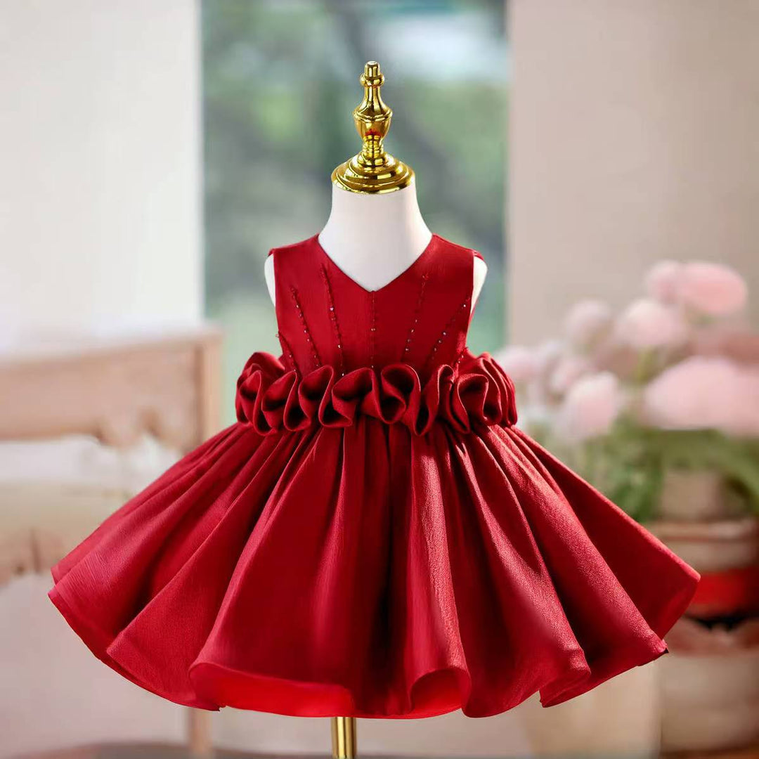 Princess Style Satin Flower Girl Dress with Layered Skirt Knee Length J460A
