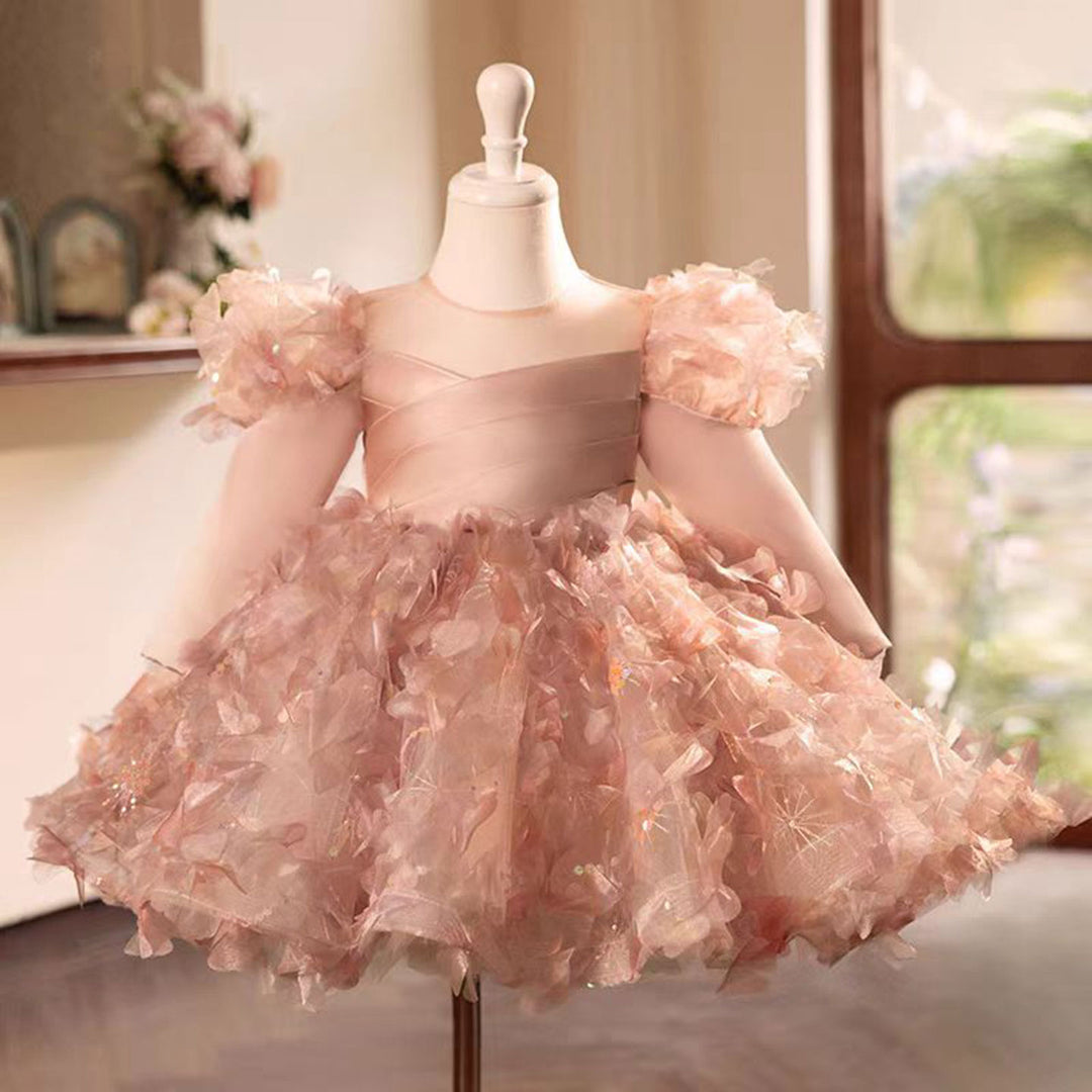 Ball Gown Flower Girl Puffy Dress Dreamy Vow D011 Adorable O-Neck Pearl Embellishment Tulle Pink Ball Gown Flower Girl Puffy Dress Dreamy Vow D011 Adorable O-Neck Pearl Embellishment Tulle Pink