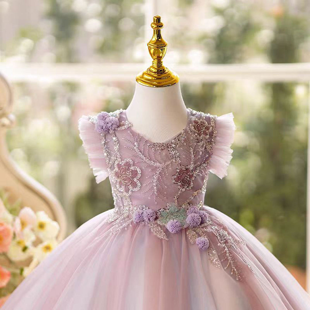 Lilac Floral Flower Girl Dress Knee-Length Lace J481 DreamyVow Lilac Floral Flower Girl Dress Knee-Length Lace J481 DreamyVow