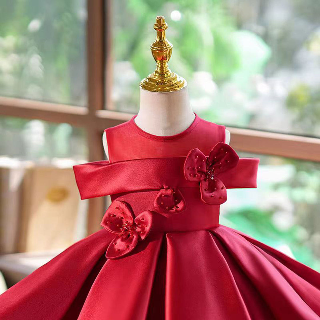 O-Neck Applique Satin Flower Baby Girl Dress Burgundy J798 Burgundy / child-6 O-Neck Applique Satin Flower Baby Girl Dress Burgundy J798 Burgundy / child-6