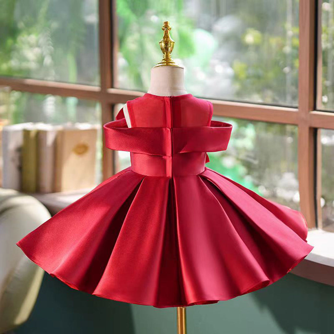 O-Neck Applique Satin Flower Baby Girl Dress Burgundy J798 – DreamyVow O-Neck Applique Satin Flower Baby Girl Dress Burgundy J798 – DreamyVow